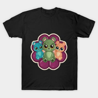 Three Cute Bears on a Flower T-Shirt